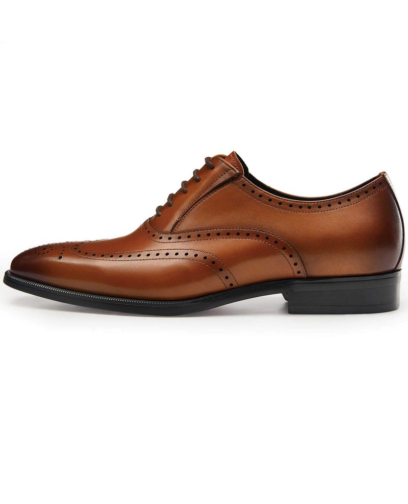 FRASOICUS Menâ€™s Dress Shoes with Genuine Leather in Classic Brogue Elastic Band Oxford Formal (Brown, Adult, Men, 8.5, Numeric, US Footwear Size System, Medium) - Image 3